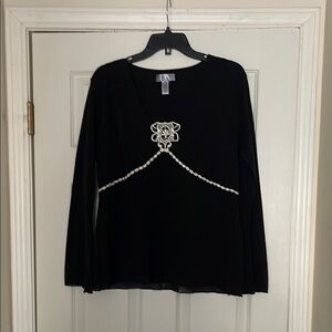 Nine & Co. - Y2K baby doll embroidered black top - size XL